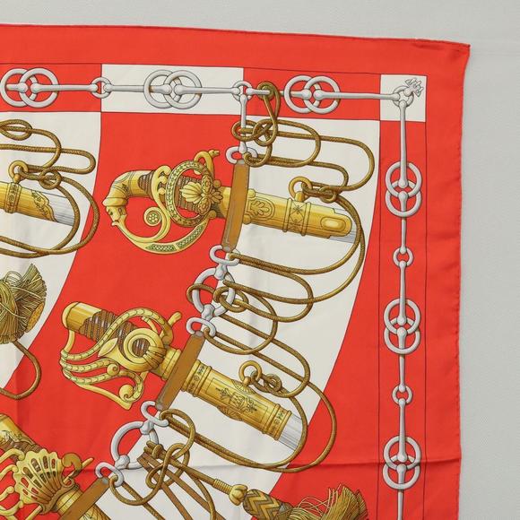 HERMES Carre 90 Scarf ""Cliquetis "" Silk Red Auth KD223 - Picture 4 of 14